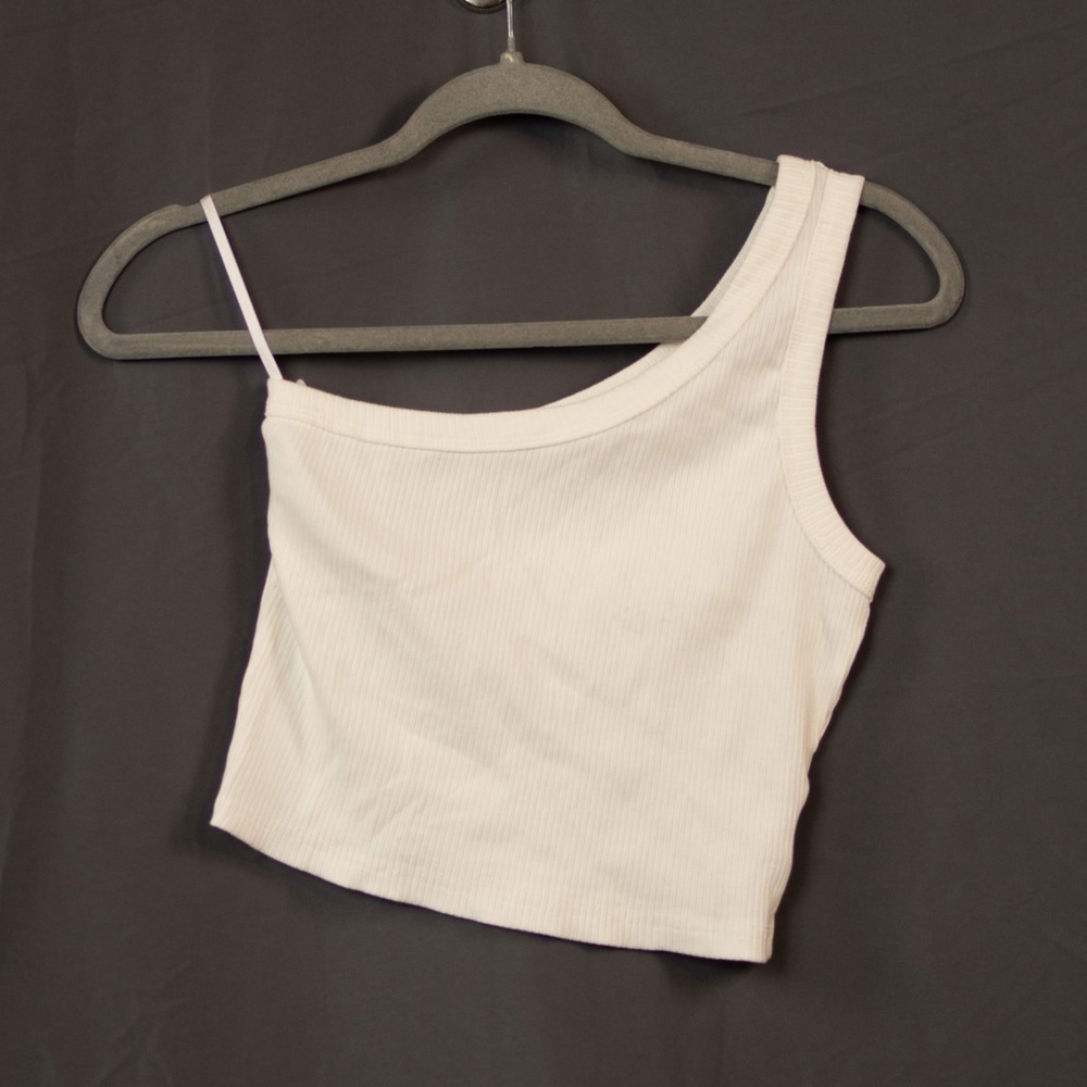 One Shoulder White Cropped Tank Top